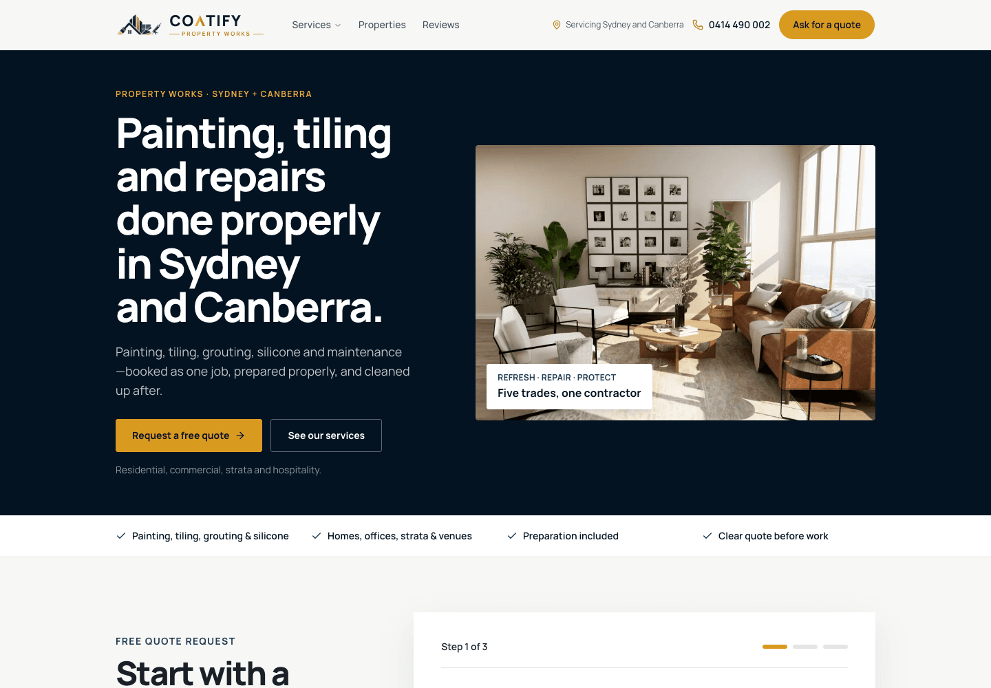 Coatify Property Works homepage design